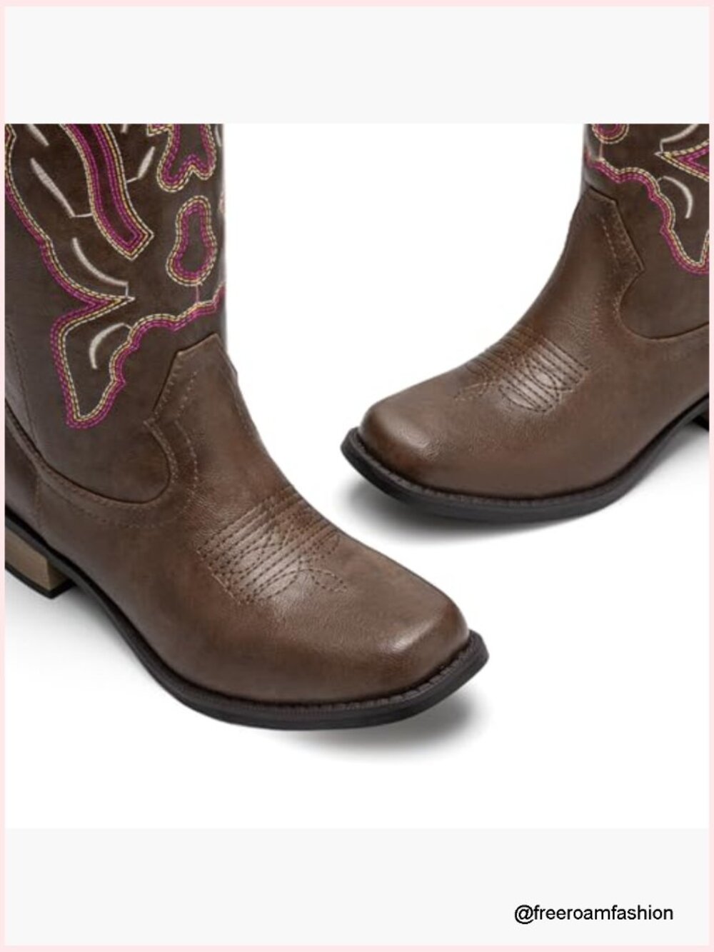 Womens Western Boots Mid Calf Square Toe Chunky Heel Embroidered Pull On Cowboy - Picture 5 of 7